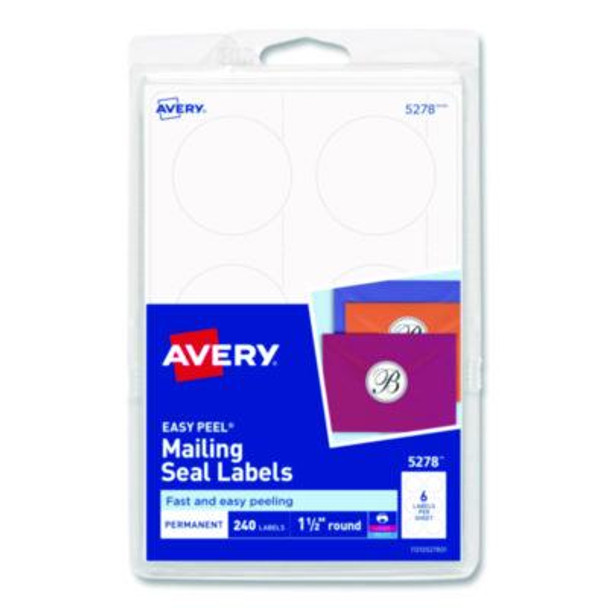 Printable Mailing Seals, 1.5" Dia, White, 6/Sheet, 40 Sheets/Pack