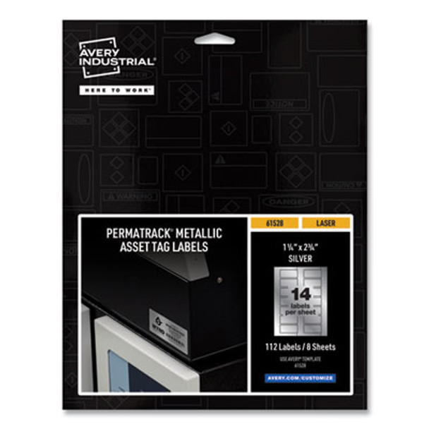 Permatrack Metallic Asset Tag Labels, Laser Printers, 1.25 X 2.75, Silver, 14/Sheet, 8 Sheets/Pack