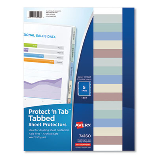Protect 'n Tab Sheet Protectors, 5-Tabs, Heavy-Duty, Side: 3-Hole Punched, Top Load 8.5 x 11 Insert, Clear, 5/Set