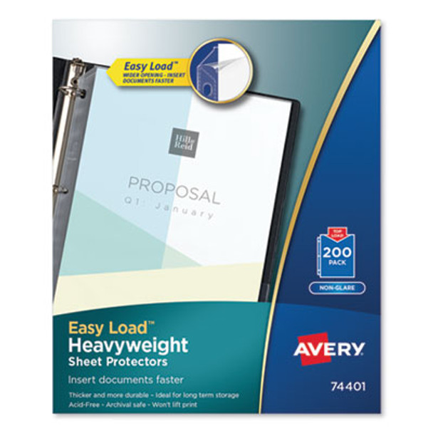 Heavyweight Easy Load Non-Glare Sheet Protector Value Pack, Side: 3-Hole Punched, Top Load 8.5 x 11 Insert, Clear, 200/Box