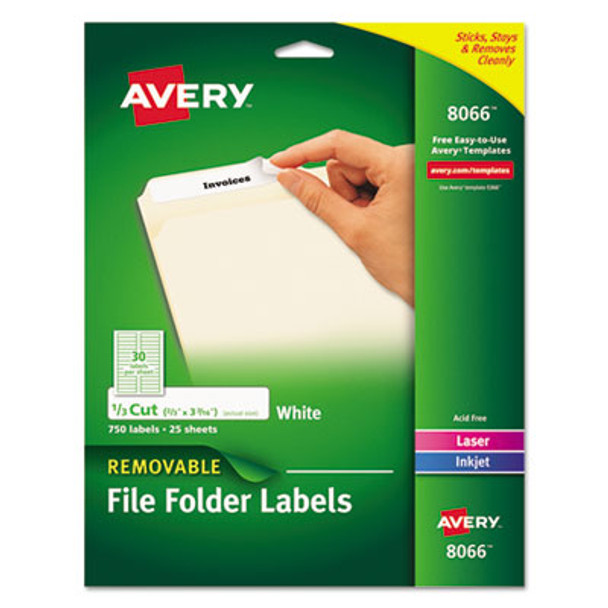 Removable File Folder Label With Sure-Feed Technology, 0.66 x 3.44, White, 30/Sheet, 25 Sheets/Pack