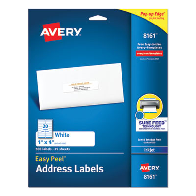 Easy Peel White Address Labels W/ Sure Feed Technology, Inkjet Printers, 1 X 4, White, 20/Sheet, 25 Sheets/Pack