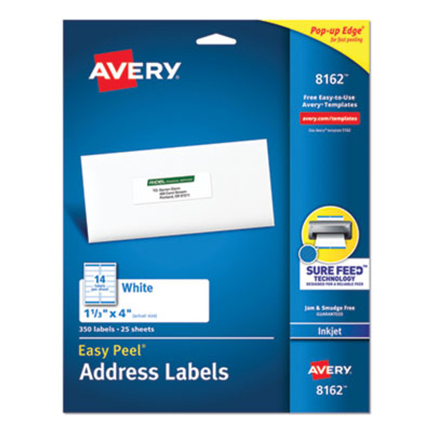 Easy Peel White Address Labels W/ Sure Feed Technology, Inkjet Printers, 1.33 X 4, White, 14/Sheet, 25 Sheets/Pack