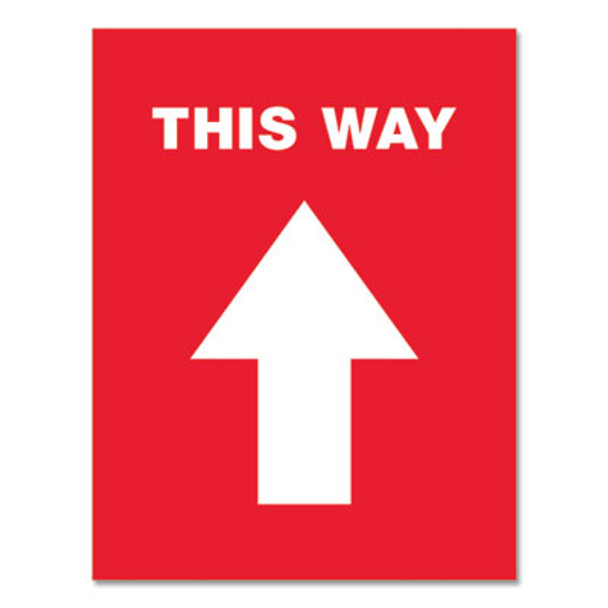 Social Distancing Floor Decals, 8.5 X 11, This Way, Red Face, White Graphics, 5/Pack