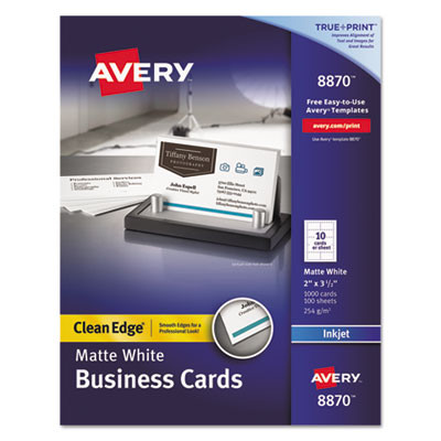 True Print Premium Clean Edge Business Cards, Inkjet, 2 x 3.5, White, 10 Cards/Sheet, 100 Sheets/Box