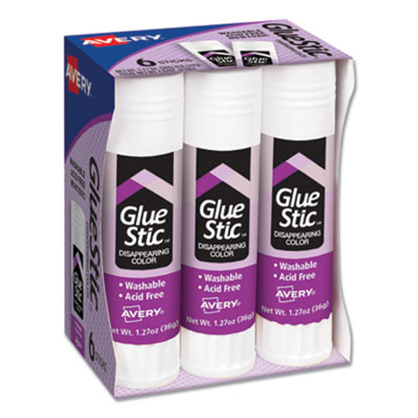 Permanent Glue Stic Value Pack, 1.27 Oz, Applies Purple, Dries Clear, 6/Pack