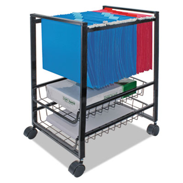 Mobile File Cart With Sliding Baskets, Metal, 2 Drawers, 1 Bin, 12.88" x 15" x 21.13", Black