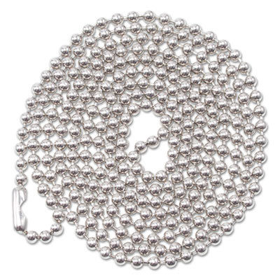 Id Badge Holder Chain, Metal Ball Chain Fastener, 36" Long, Nickel Plated, 100/Box