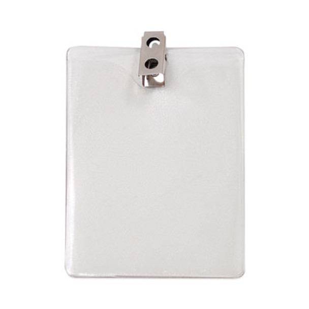 Id Badge Holders With Clip, Vertical, Clear 3.38" x 4.25" Holder, 3.13" x 3.75" Insert, 50/Pack