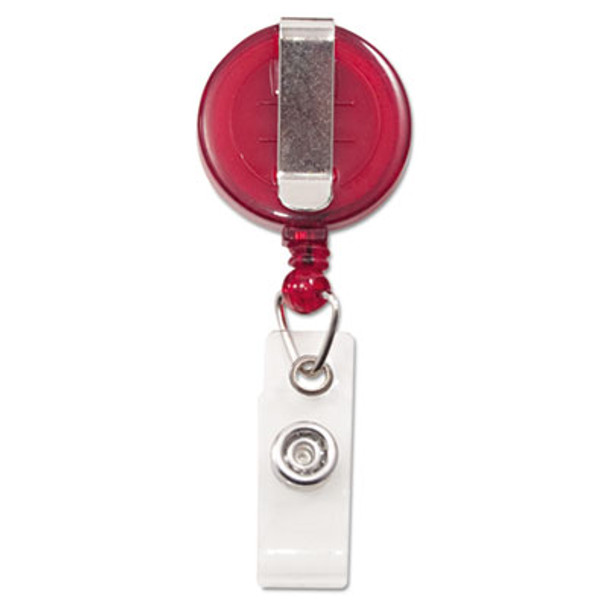 Translucent Retractable Id Card Reel, 30" Extension, Red, 12/Pack
