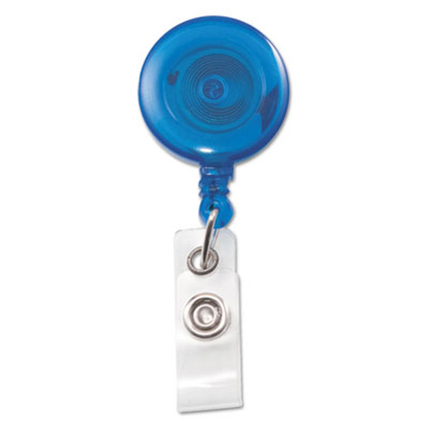 Translucent Retractable Id Card Reel, 30" Extension, Blue, 12/Pack