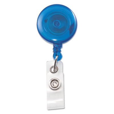 Translucent Retractable Id Card Reel, 30" Extension, Blue, 12/Pack