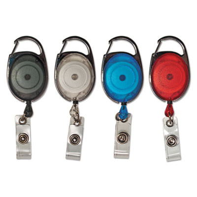 Carabiner-Style Retractable Id Card Reel, 30" Extension, Assorted Colors, 20/Pack