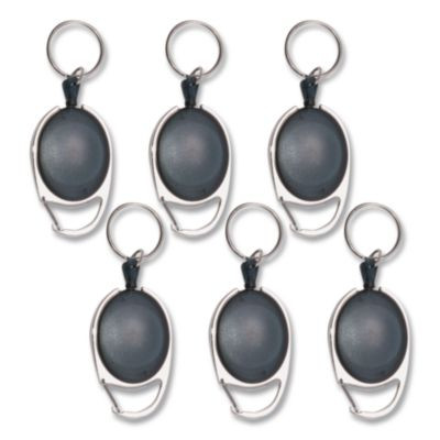 Carabiner-Style Retractable Id Card Reel, 30" Extension, Smoke, 6/Pack