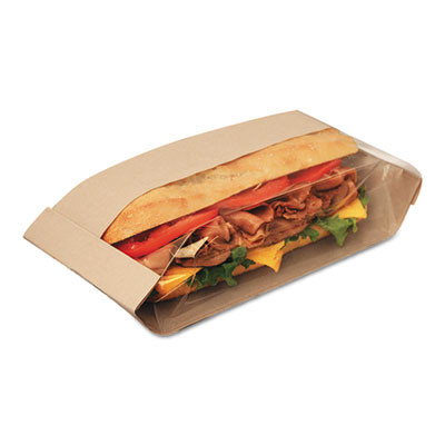 Dubl View Sandwich Bags, 11.75" x 4.25" x 2.75", Natural Brown/Clear, 500/Carton