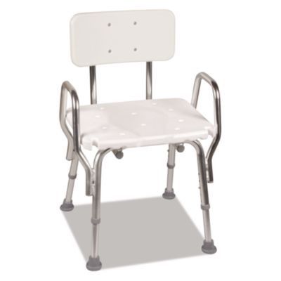 Shower Chair With Back, Supports Up To 350 Lb, 16" To 20" Seat Height, White/Silver