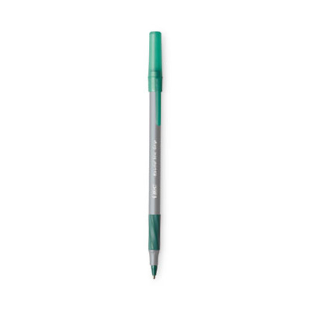 Round Stic Grip Xtra Comfort Ballpoint Pen, Easy-Glide System, Stick, Medium 1.2 Mm, Green Ink, Gray/Green Barrel, Dozen