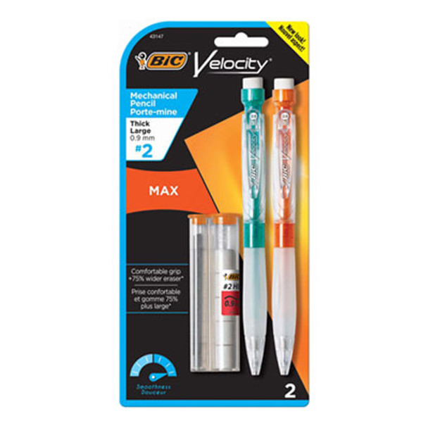 Velocity Max Pencil, 0.9 Mm, Hb (#2), Black Lead, Assorted Barrel Colors, 2/Pack