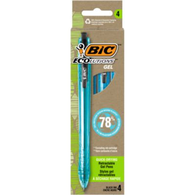 Ecolutions Gel Pen, Retractable, Medium 1 Mm, Black Ink, Blue Barrel, 4/Pack