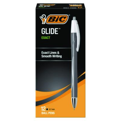 Glide Exact Ballpoint Pen, Retractable, Fine 0.7 Mm, Black Ink, Black Barrel, Dozen