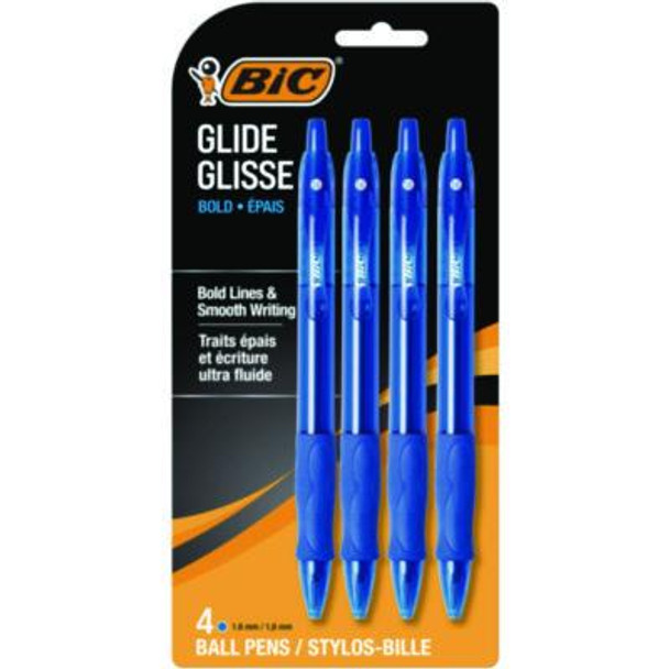 Glide Bold Ballpoint Pen, Retractable, Bold 1.6 Mm, Blue Ink, Translucent Blue Barrel, 4/Pack