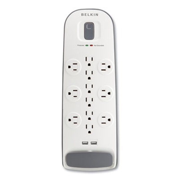 Home/Office Surge Protector, 12 Ac Outlets, 6 Ft Cord, 3,996 J, White/Black