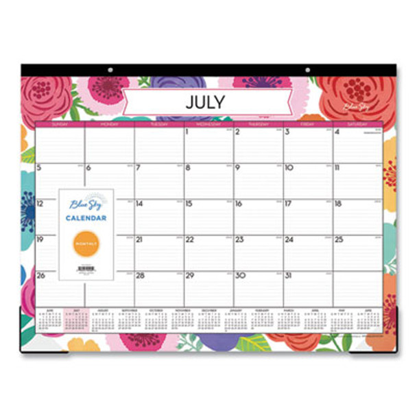 Mahalo Academic Desk Pad, Floral Artwork, 22 x 17, Black Binding, Clear Corners, 12-Month (July To June): 2025 To 2026