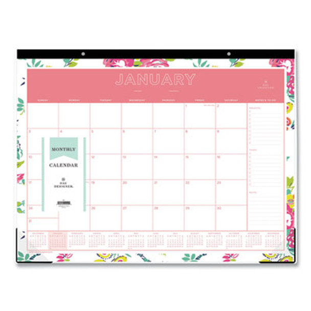 Day Designer Peyton Desk Pad Calendar, Floral Artwork, 22 x 17, Black Binding, Clear Corners, 12-Month (Jan To Dec): 2026