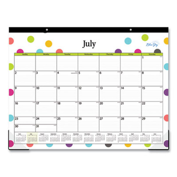 Teacher Dots Academic Desk Pad, 22 x 17, Black Binding, Clear Corners, 12-Month (July To June): 2025 To 2026