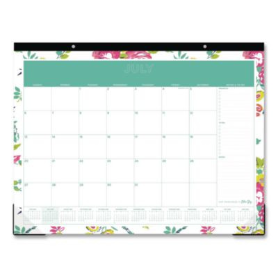 Day Designer Peyton Academic Desk Pad, Floral Artwork, 22 x 17, Black Binding, Clear Corners, 12-Month (July-June): 2025-2026