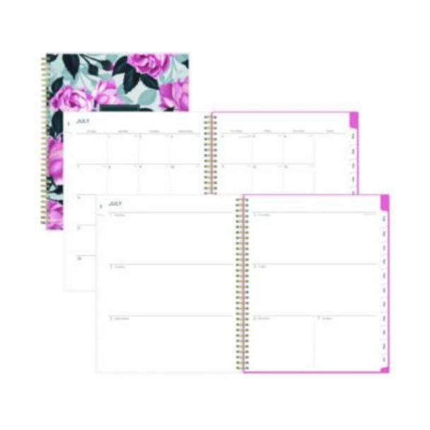Roosevelt Pink Academic Weekly/Monthly Planner, Floral Artwork, 11" x 8.5", Pink/Gray Cover, 12-Month (July-June): 2025-2026