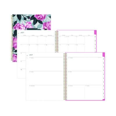 Roosevelt Pink Academic Weekly/Monthly Planner, Floral Artwork, 11" x 8.5", Pink/Gray Cover, 12-Month (July-June): 2025-2026