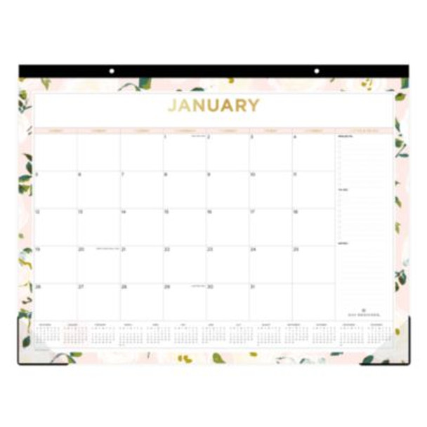 Day Designer Coming Up Roses Monthly Desk Pad Calendar, Floral Artwork, 22 x 17, Cream/Blush Sheets, 12-Month (Jan-Dec): 2026