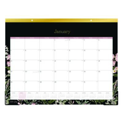 Neveah Monthly Desk Pad Calendar, Floral Artwork, 22" x 17", White/Black/Pink Sheets, Gold Headband, 12-Month (Jan-Dec): 2026
