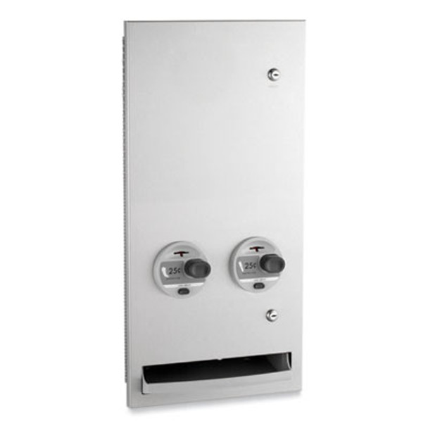 Trimlineseries Recessed Napkin/Tampon Vendor, 25 Cent Coin Mechanism, 13.88 x 7.94 x 28, Stainless Steel