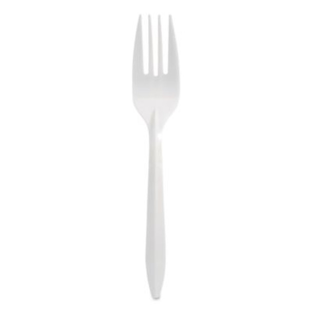 Mediumweight Polypropylene Cutlery, Fork, Plastic, White, 1,000/Carton