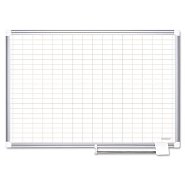 Gridded Magnetic Porcelain Dry Erase Project Planning Board, 1" x 2" Cell, 72" x 48", White Surface, Satin Aluminum Frame
