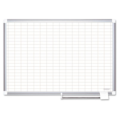 Gridded Magnetic Porcelain Dry Erase Project Planning Board, 1" x 2" Cell, 72" x 48", White Surface, Satin Aluminum Frame