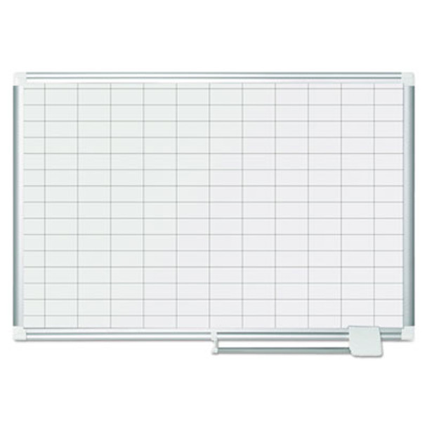 Gridded Magnetic Steel Dry Erase Project Planning Board, 1" x 2" Cell, 36" x 24", White Surface, Satin Aluminum Frame