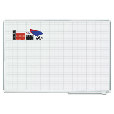 Gridded Magnetic Steel Dry Erase Project Planning Board, w/Accs, 1" x 2" Cell, 72" x 48", White Surface, Satin Aluminum Frame