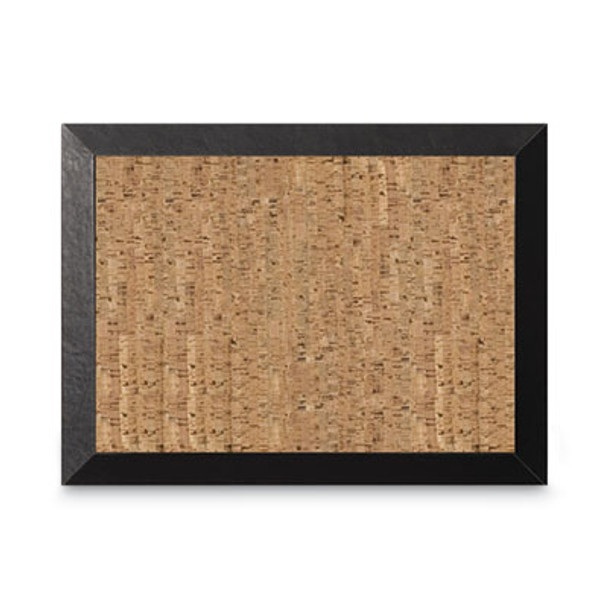 Natural Cork Bulletin Board, 24" x 18", Tan Surface, Black Wood Frame