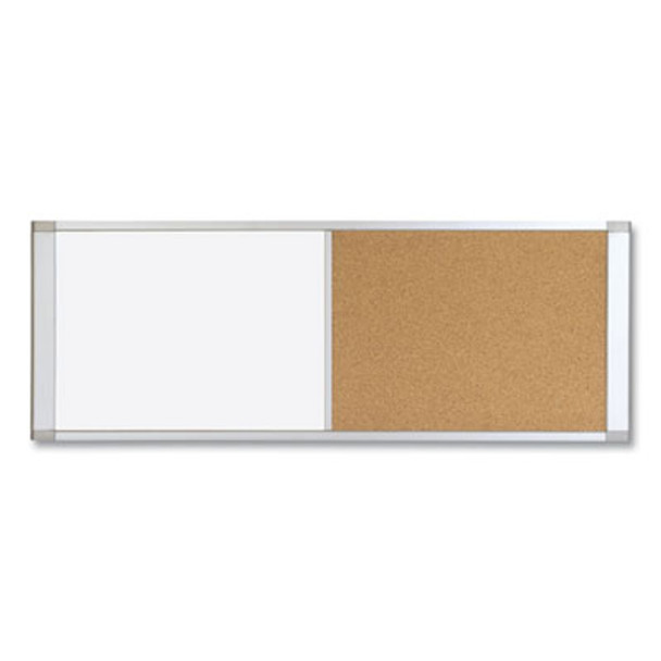 Combo Cubicle Workstation Dry Erase/Cork Board, 36 x 18, Tan/White Surface, Aluminum Frame