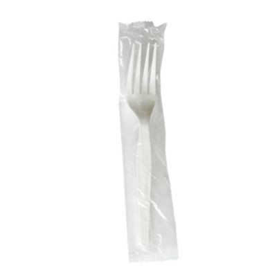 Heavyweight Wrapped Polystyrene Cutlery, Fork, Plastic, White, 1,000/Carton