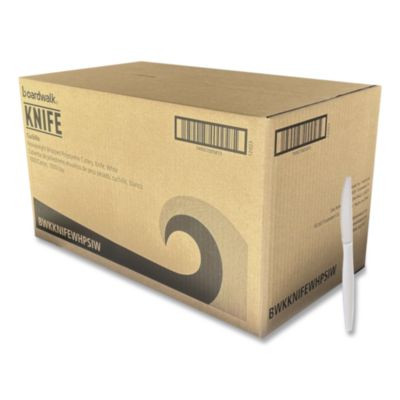 Heavyweight Wrapped Polystyrene Cutlery, Knife, Plastic, White, 1,000/Carton