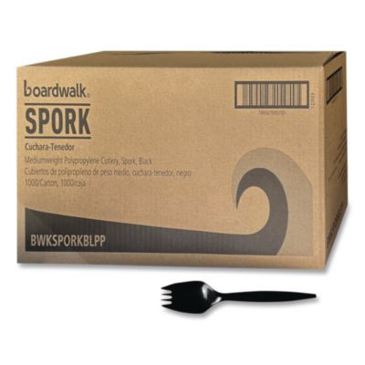 Mediumweight Polypropylene Cutlery, Spork, Plastic, Black, 1,000/Carton