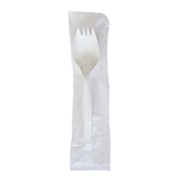 Mediumweight Wrapped Polypropylene Cutlery, Spork, Plastic, White, 1000/Carton