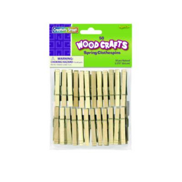 Wood Spring Clothespins, 3.38" Length, Natural, 50/Pack