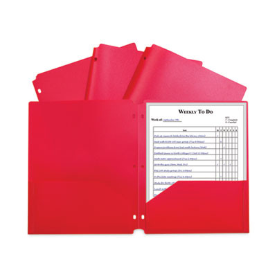 Two-Pocket Heavyweight Poly Portfolio Folder With 3-Hole Punch, Accommodates 11 x 8.5 Sheets, Red, 25/Box