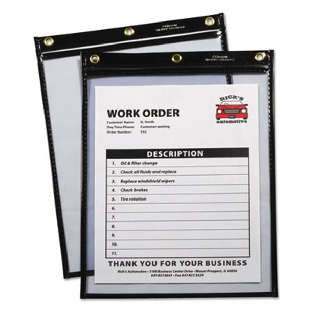 Super Heavyweight Plus Stitched Shop Ticket Holders, Top Load 9 x 12 Insert, Clear Front, Black Border, 15/Box