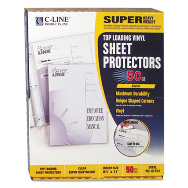 Vinyl Sheet Protectors, Super Heavy-Duty, Side: 3-Hole Punched, Top Load 8.5 x 11 Insert, Clear Front, 50/Box